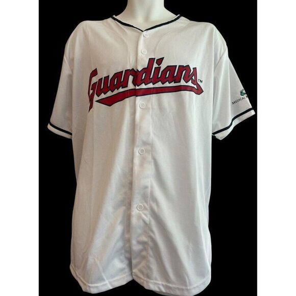 Mens XL Cleveland Guardians Button Promo Jersey Baseball Miles Straw #7 White - Picture 1 of 6